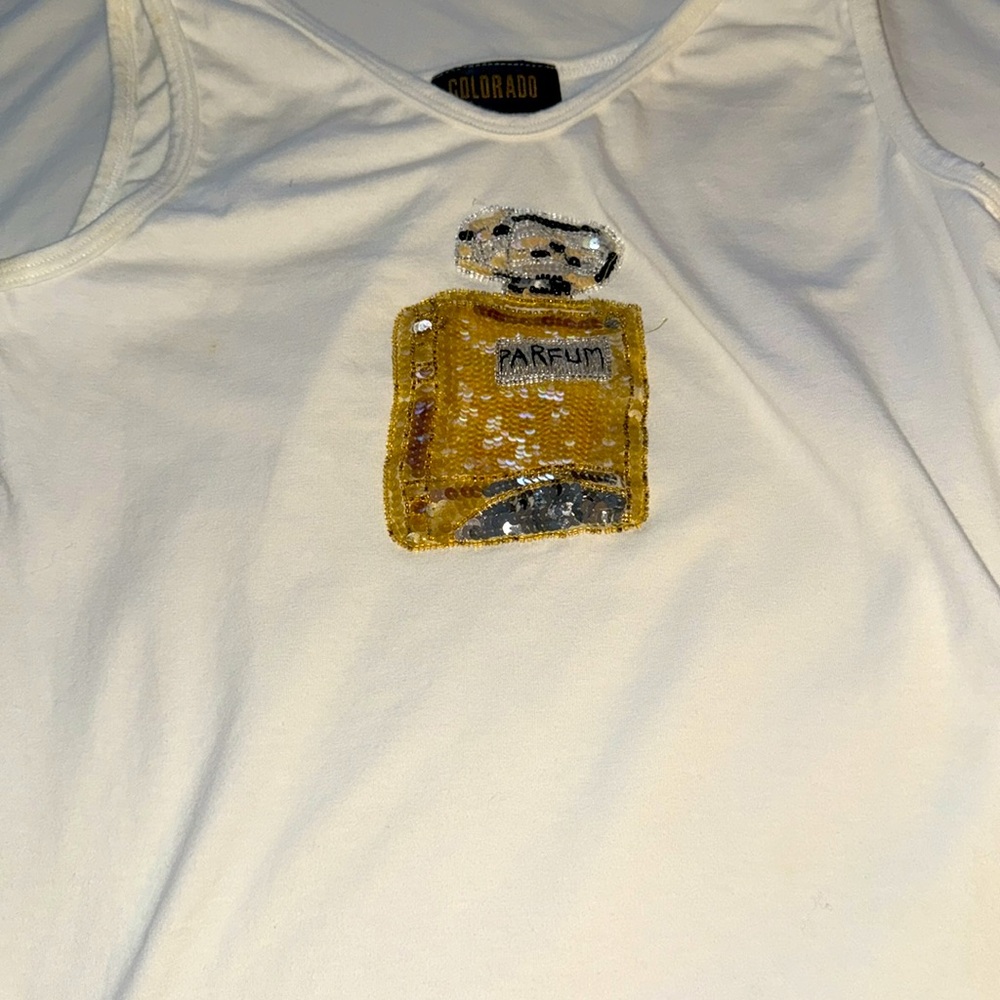 Perfume bottle cc sequined white tank top size S/M